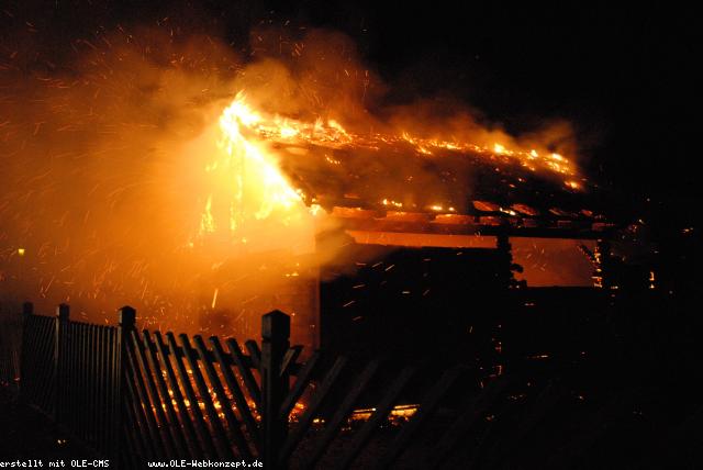 Brand einer Blockhütte